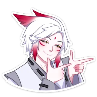 😊 dac187a0 Anime, Lis, Postać, Naklejka, Styl Anime, Białe Włosy, Czerwone Pasemka telegram sticker