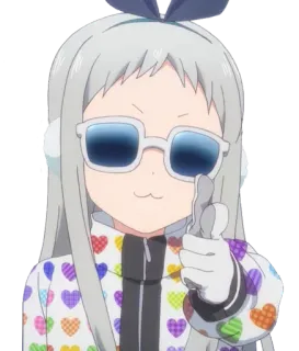 😍 9a115935 Anime, Meisje, Zonnebril, Personage, Duim omhoog, Harten telegram sticker