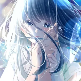 🌨 60886057 Anime, Mädchen, weinend, traurig, blaue Haare whatsapp sticker