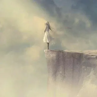🌨 7910f5fa Klippe, Abgrund, Mädchen, Kleid, Fantasy, Wolken, einsam whatsapp sticker