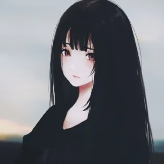🌨 9449e912 Anime, Mädchen, schwarze Haare, Porträt, lange Haare whatsapp sticker
