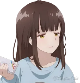 😏 e07dd21e @YunyunLab 动漫, 卡通, 女孩, 女性, 棕色头发 whatsapp sticker