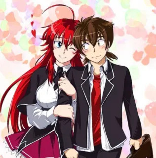 ❤️ cf32dbf4 Rias Gremory High School DxD anime, couple, romance, love, school, cartoon whatsapp sticker