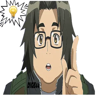 💡 9959aa7d DICE44 Anime, Hombre, Gafas, Bombilla, Sorprendido, Señalando telegram sticker