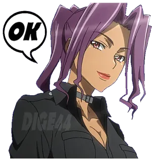 🆗 06fafe5d OK Anime, Donna, Personaggio, Ok, Adesivo, Capelli viola whatsapp sticker