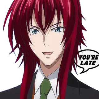 โ๏ธ e71c6605 YOU'RE LATE anime, male, speech bubble, red hair whatsapp sticker