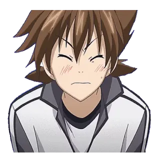 ๐ฃ f59f4ccc Issei Hyodo High School DxD anime, brown hair, blushing, school uniform whatsapp sticker