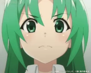 😠 d830570a Mion Sonozaki Higurashi: When They Cry anime, girl, green hair, serious, mion whatsapp sticker