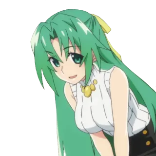 😏 0b19ade1 Mion Sonozaki Higurashi When They Cry Anime, Manga, Karakter, rambut hijau, senyum telegram sticker