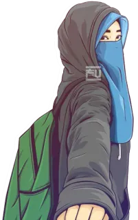 🎒 52bb7c20 hijab, musulman, femme, niqab, sac à dos whatsapp sticker