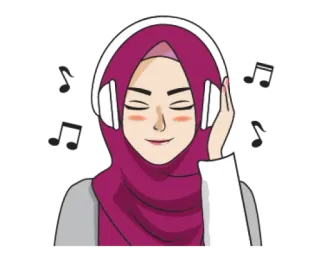 ☺️ d5cea5cf kobieta, hidżab, słuchawki, muzyka, kreskówka, dziewczyna telegram sticker