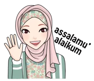 ✋ b8208bfa 头巾, 女人, 挥手, 卡通, 伊斯兰教, 穆斯林 telegram sticker