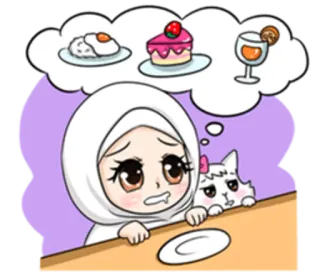 🤤 14b44767 comida, postre, dibujos animados, chica, hiyab, gato telegram sticker