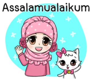 🙋 39d38a2e Assalamualaikum islam, gato, saludo, mujer, hiyab, musulmán telegram sticker