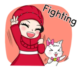 ✌ 3d070404 Fighting niña, gato, dibujos animados, positivo, ánimo telegram sticker