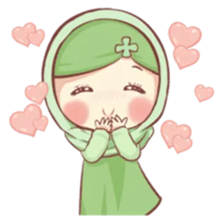 ☺️ 4fc84ca2 dibujo animado, chica, corazones, amor, lindo, hiyab telegram sticker