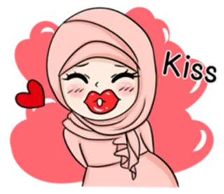 😘 62cd0ff6 Kiss beso, amor, hiyab, musulmán, lindo, dibujos animados telegram sticker