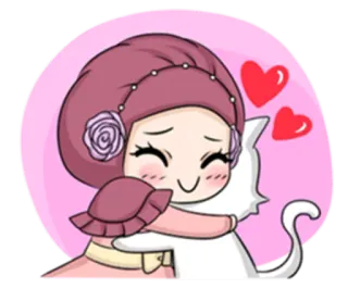 👥 8c4e6ed0 Dibujo animado, Niña, Abrazo, Gato, Amor, Corazones, Lindo telegram sticker