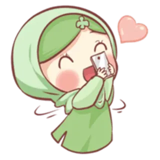 📱 abf37fa9 Hiyab, Musulmán, Niña, Dibujos animados, Corazón, Feliz telegram sticker