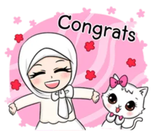 🐥 d6eebe8c Congrats felicitaciones, celebración, dibujos animados, gato, hiyab, chica musulmana telegram sticker