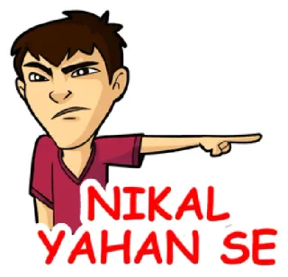 👉 6ac59978 NIKAL YAHAN SE arrabbiato, che indica, hindi, cartone animato, espressione, vattene telegram sticker