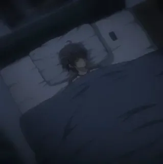 😑 35b5b124 spanie, łóżko, sypialnia, anime, wewnątrz, noc telegram sticker