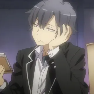 ☕️ 755f6d11 Hachiman Hikigaya My Teen Romantic Comedy SNAFU Anime, Postać, Hachiman Hikigaya, My Teen Romantic Comedy SNAFU, znudzony, siedzący, czytanie telegram sticker