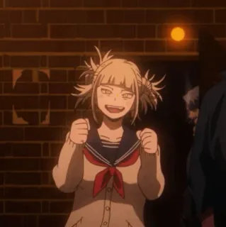 💉 dffc3398 Himiko Toga My Hero Academia アニメ, 制服, キャラクター, 悪役, 陽気, 笑顔 telegram sticker