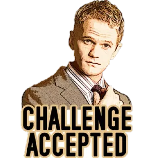 😏 fa3cddd1 Barney Stinson How I Met Your Mother CHALLENGE ACCEPTED Herausforderung angenommen, Barney Stinson, How I Met Your Mother, TV-Serie, Comedy telegram sticker