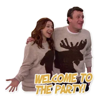 👫 3698f2a1 WELCOME TO THE PARTY! willkommen, party, paar, pullover, elch, spaß telegram sticker