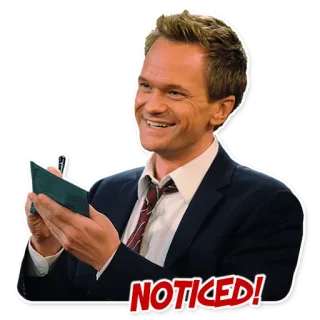 📋 4c3d69bb Barney Stinson How I Met Your Mother NOTICED! Barney Stinson, How I Met Your Mother, bemerkt, Neil Patrick Harris telegram sticker