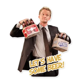 🍻 f383ffff Barney Stinson How I Met Your Mother LET'S HAVE SOME BEER! Bier, Trinken, Alkohol, Party, Mann, Anzug, Feier telegram sticker