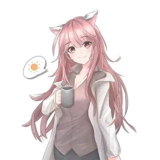 😊 0b92836d anime, catgirl, cute, coffee, morning, kawaii telegram sticker