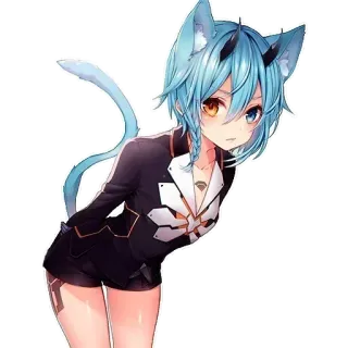 🙃 33eca2b7 anime, catgirl, kemonomimi, cute, kawaii, blue hair, demon, horns telegram sticker
