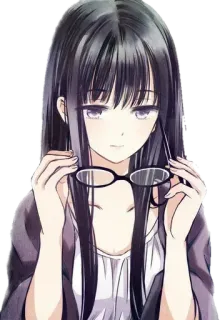 😋 61f59149 anime, girl, glasses, long hair, purple eyes, school uniform telegram sticker