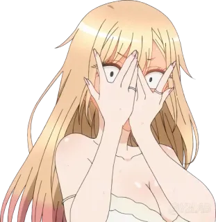 😳 7c46b9d3 anime, blonde, girl, scared, covering face telegram sticker