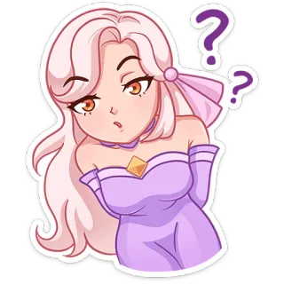 ❓ 7ac55b85 Hoạt hình, Cô gái, Câu hỏi, Hồng, Tím, Tò mò, Nhân vật telegram sticker