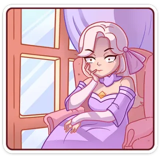 🤔 e37e05ed hoạt hình, cô gái, cửa sổ, váy, chán, nhân vật telegram sticker