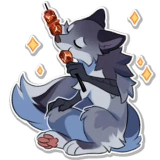 🍢 07e8bc8e loup, animal, nourriture, kawaii, paillettes, mignon, brochette whatsapp sticker