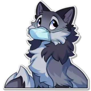 😷 249c2d85 loup, masque, covid, mignon, animal, dessin animé whatsapp sticker