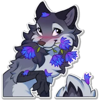 🌸 523d3eb5 loup, fleurs, mignon, animal, illustration whatsapp sticker