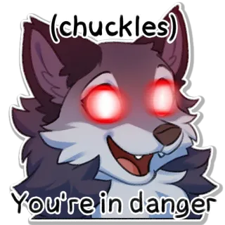 🌚 6205a91d (chuckles) You're in danger animal, loup, danger, yeux rouges, ricanements, sourire narquois, sinistre whatsapp sticker