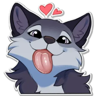 👅 7376e381 loup, coeurs, mignon, animal, dessin animé, chien whatsapp sticker