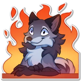 🔥 7d9859dd loup, feu, mignon, poilu, dessin animé, animal whatsapp sticker