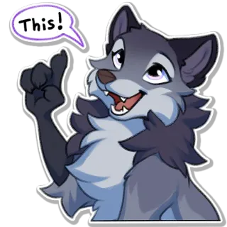 👆 c245e3be This! loup, dessin animé, animal, mignon, joyeux, pointant whatsapp sticker