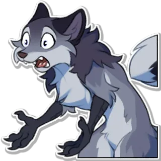 😧 da003c6f loup, dessin animé, effrayé, animal, choqué whatsapp sticker