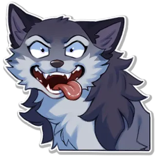🥴 3125f69f Wolf, wütend, Cartoon, Tier, wild, Zunge telegram sticker