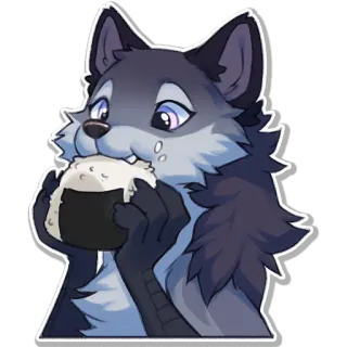 🍙 b0af4a58 Wolf, Anthro, Furry, Essen, Onigiri telegram sticker