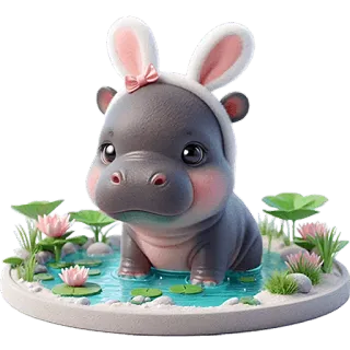 🧳 471adf46 Nilpferd, Hasenohren, Ostern, süß, Tier, Cartoon, Wasser, Teich whatsapp sticker