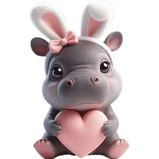 🫶 8fc64358 Nilpferd, Hase, Herz, süß, Tier, Cartoon whatsapp sticker